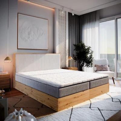 MASSENO Boxspringbett VERDON in Beige, Liegefläche 140x200 cm – mit Bettkasten